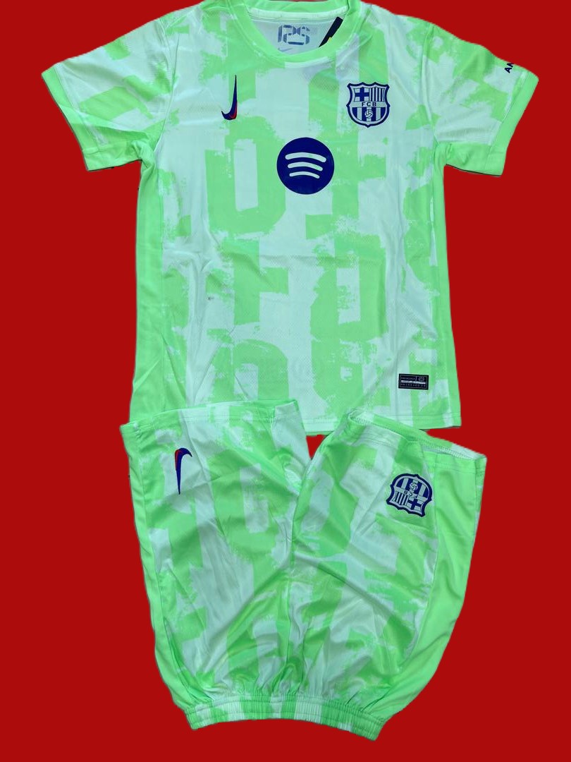 ensemble maillot enfant vert citron barcelone fc 2425