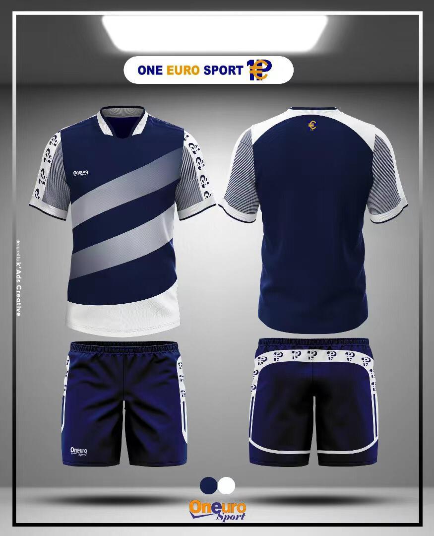 MAILLOT ONE EURO SPORT ENFANT GROSSE BANDE BLANC  BLEU NUIT