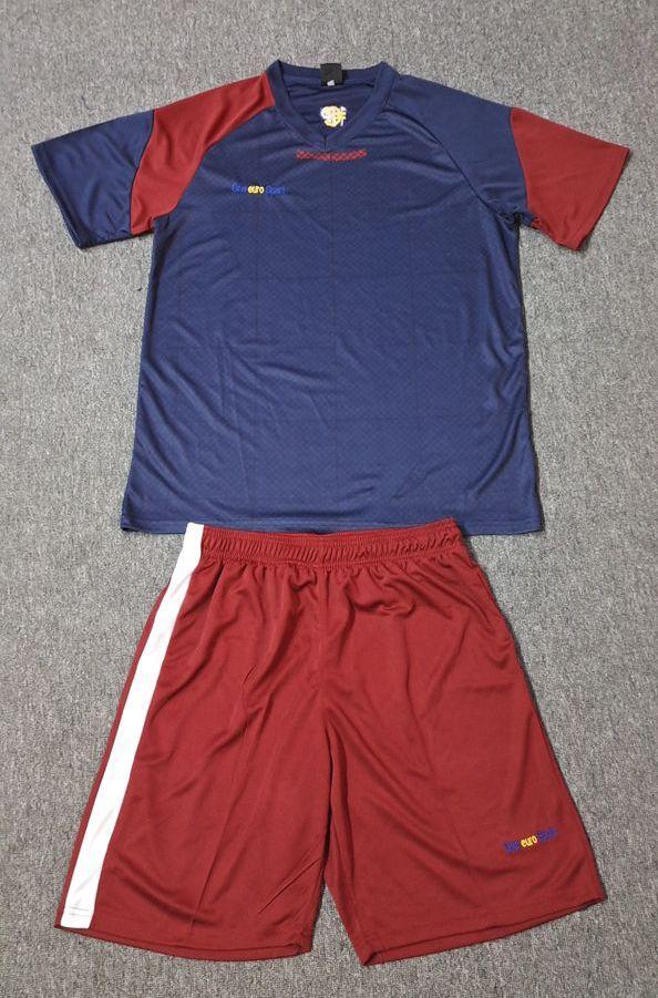 maillot one euro sport grillage  devant bleu nuit short rouge bordeau