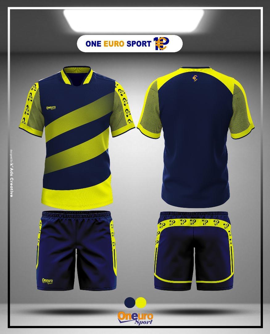 maillot one euro sport grosse bande bleu nuit jaune
