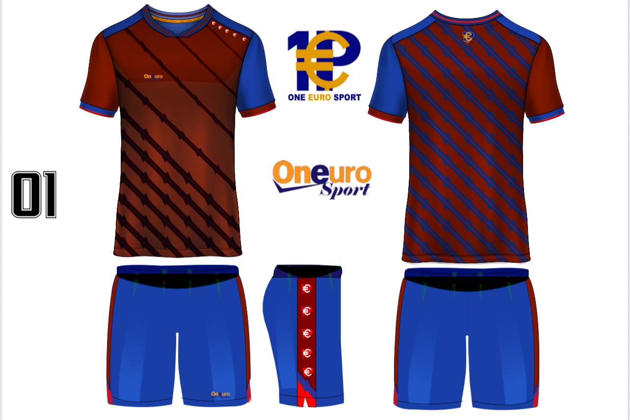 maillot one euro sport traits oblique rouge bordeaux