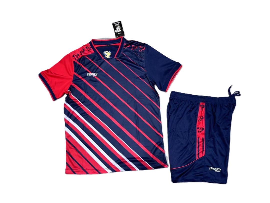 maillot one euro bleu nuit rayé rouge