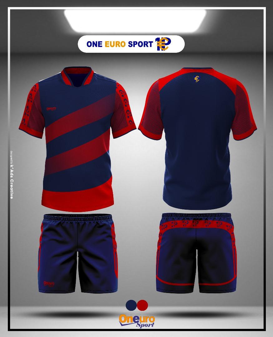 MAILLOT ONE EURO GROSSE BANDE BLEU NUIT ROUGE BORDEAUX